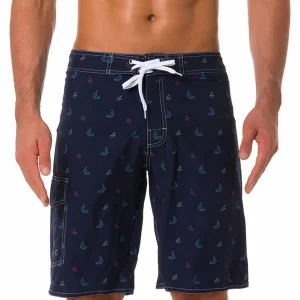 Short hawaïen à taille plate décontracté pour homme imprimé baleine bleu marine Short de plage d'été