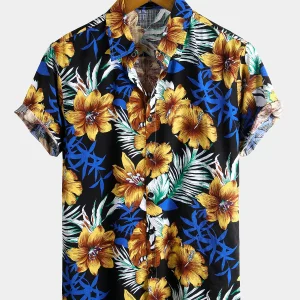 chemise d'homme en pur coton à imprimé style de vacances hawaïennes