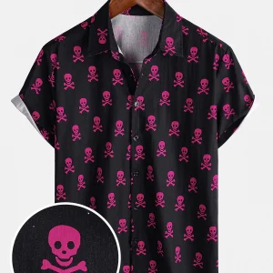 Chemise à manches courtes pour hommes, crâne rose, Punk Rock, vacances, coton, respirant, Cool, été