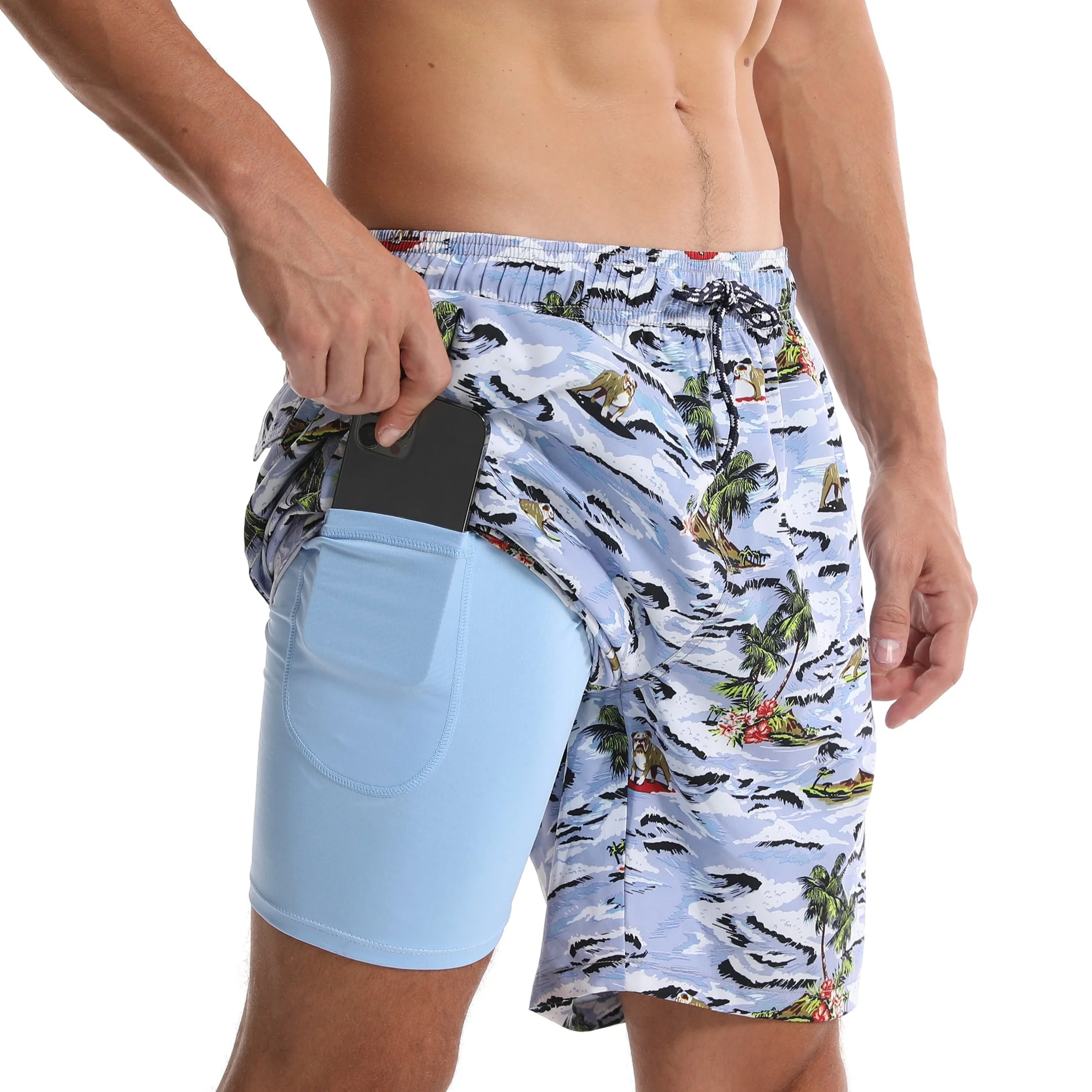 Feuilles tropicales et shorts de plage rayés à séchage rapide pour hommes – Image 8