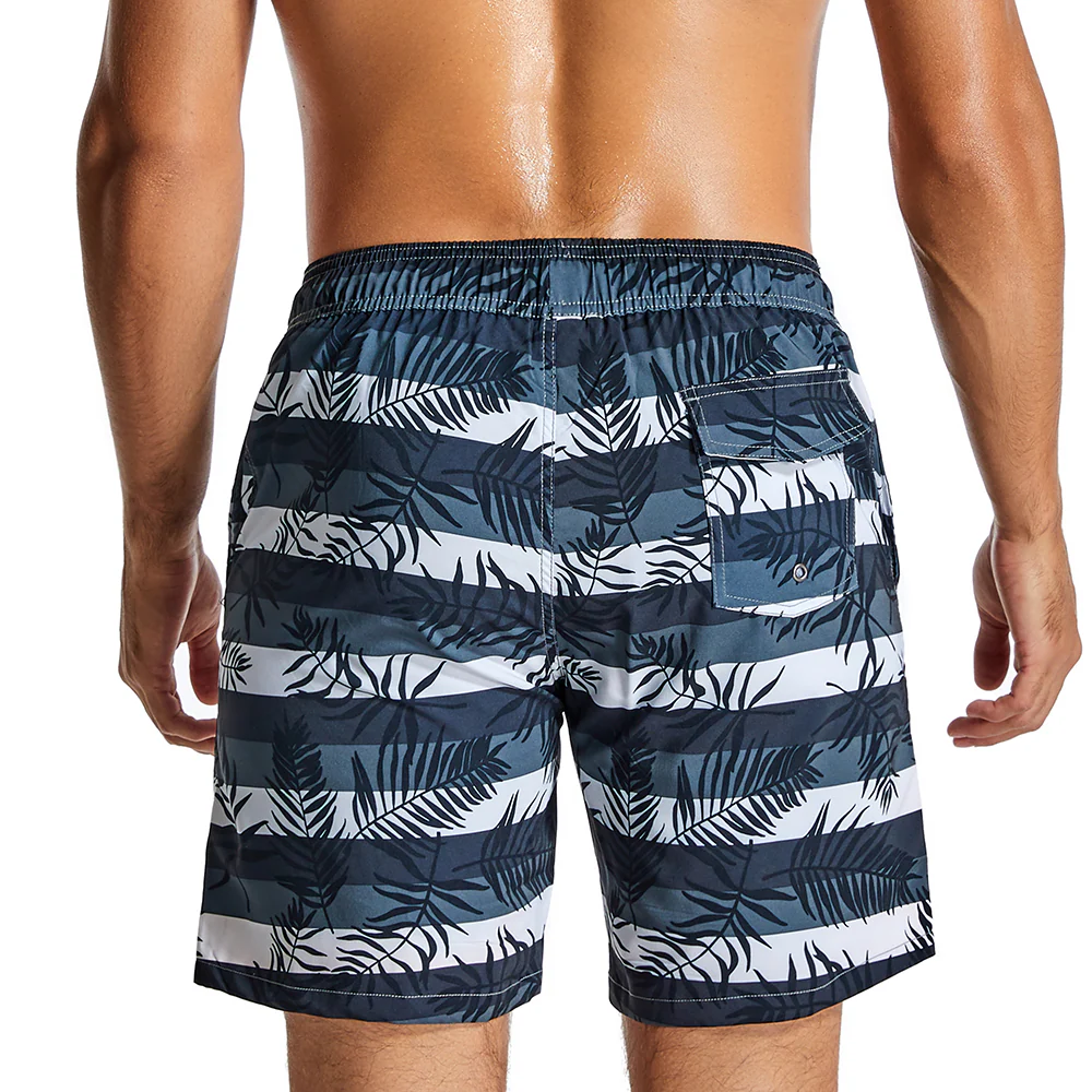 Feuilles tropicales et shorts de plage rayés à séchage rapide pour hommes – Image 2