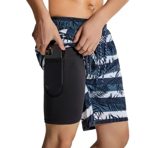 Feuilles tropicales et shorts de plage rayés à séchage rapide pour hommes