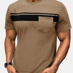 T-shirt confortable à rayures et patchwork pour homme