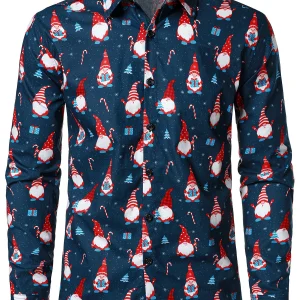 Chemise de Noël en coton pour homme à manches longues motif mignon de lutin gnome
