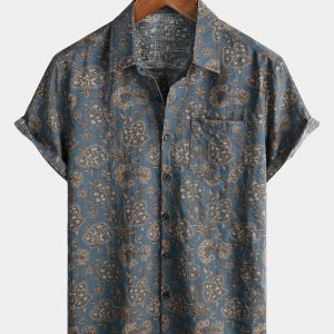 Chemise de plage à manches courtes boutonnée rétro pour homme Paisley Vintage Floral 70s