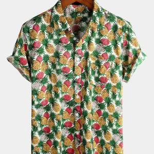 chemise d'homme en pur coton à imprimé style de vacances hawaïennes