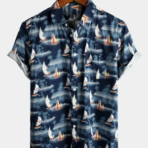 chemise d'homme en pur coton à imprimé style de vacances hawaïennes