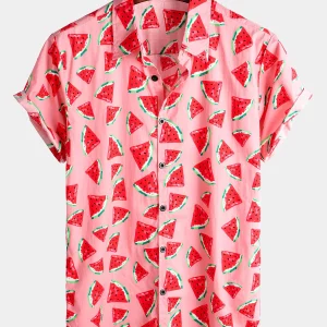 Chemise d'été hawaïenne Pastèque à manches courtes en coton à manches courtes pour hommes