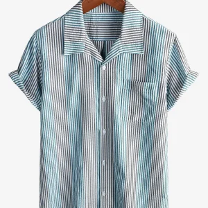 Chemise d'été décontractée à rayures colorées avec poche et manches courtes pour homme