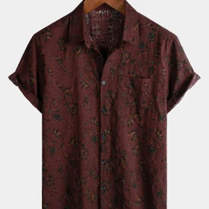 Chemise d'été à imprimé floral rétro bohème pour homme