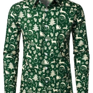 Chemise de Noël pour homme à manches longues en coton avec imprimé Père Noël