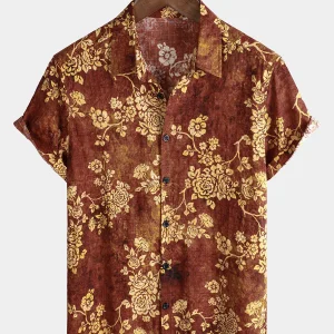 Chemise à manches courtes à imprimé floral rétro pour homme