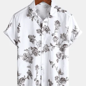 Chemise décontractée à manches courtes en coton à motif floral pour homme