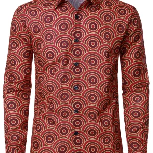 Chemise à manches longues à imprimé géométrique circulaire des années 70 pour homme