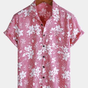Chemise de plage à manches courtes en coton à imprimé floral pour homme