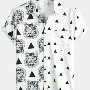 Chemise d'été à manches courtes à imprimé tigre hawaïen pour hommes