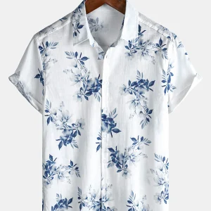 Chemise d'été en coton à manches courtes et imprimé floral hawaïen pour homme