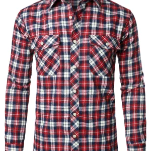 Chemise à carreaux en flanelle à double poche pour hommes