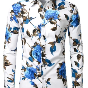 Chemise boutonnée décontractée en coton à imprimé animal à manches longues pour hommes