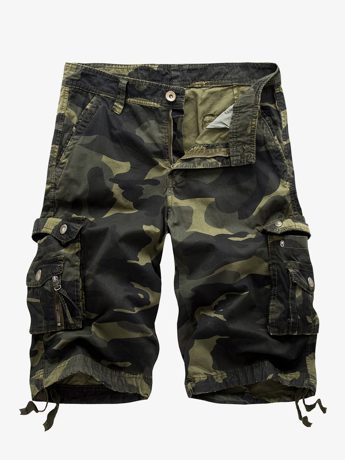 Short camouflage décontracté en coton de couleur unie de grande taille pour hommes