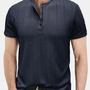 T-shirt d'été à manches courtes et col Henley uni pour homme