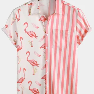 Chemise cousue rayée flamant rose flamant rose d’été