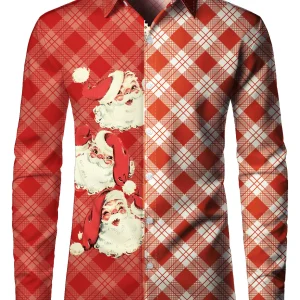 Chemise à manches longues à carreaux Père Noël pour homme