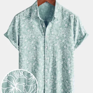 Chemise d'été à manches courtes en coton à fleurs pour homme, idéale pour les vacances et la plage