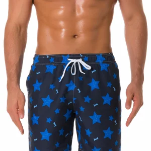 Short de bain décontracté pour homme avec étoiles bleues