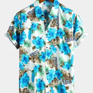 chemise d'homme en pur coton à imprimé style de vacances hawaïennes