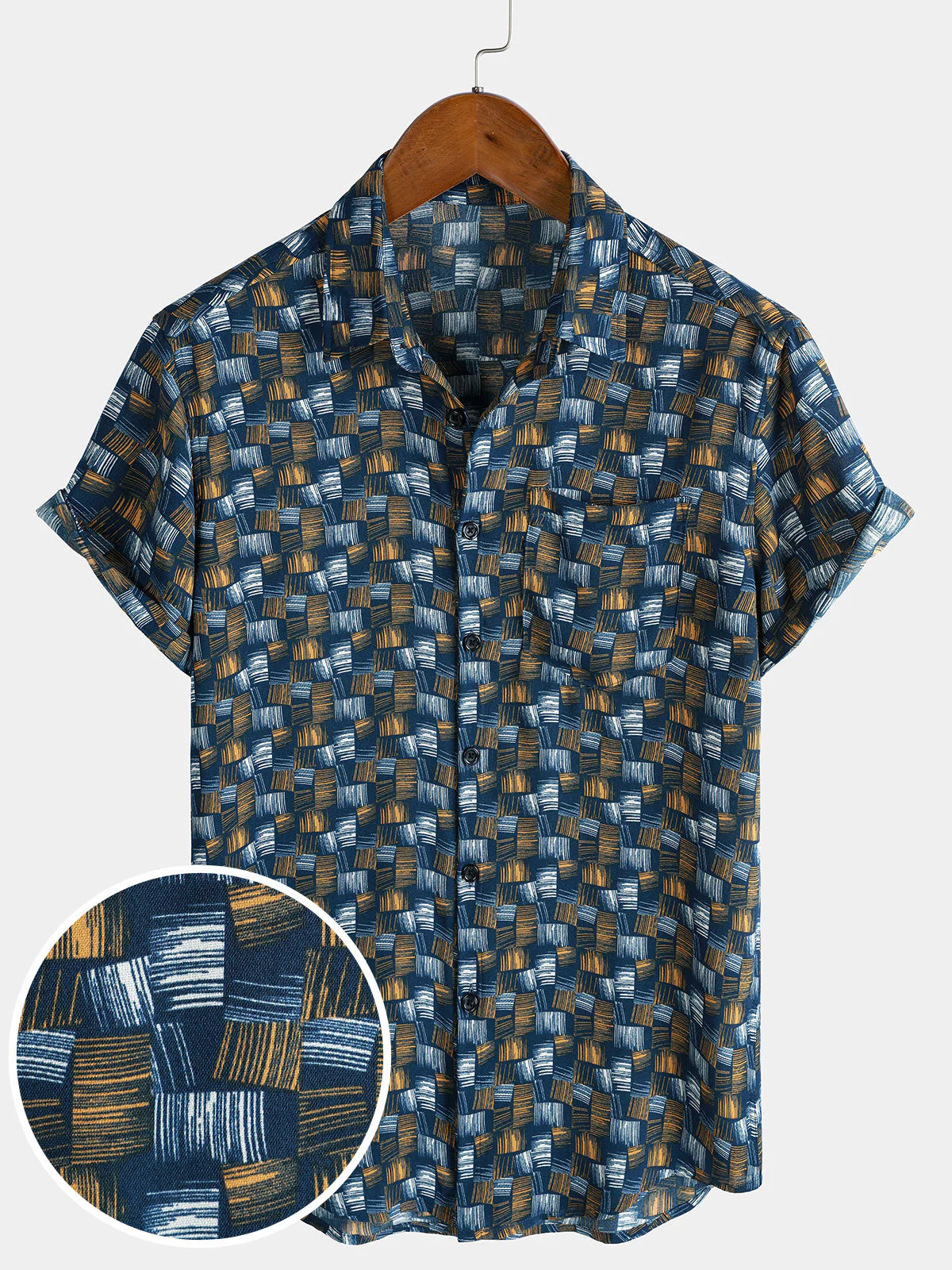 Chemise d'été décontractée à manches courtes pour homme, style rétro, bleu