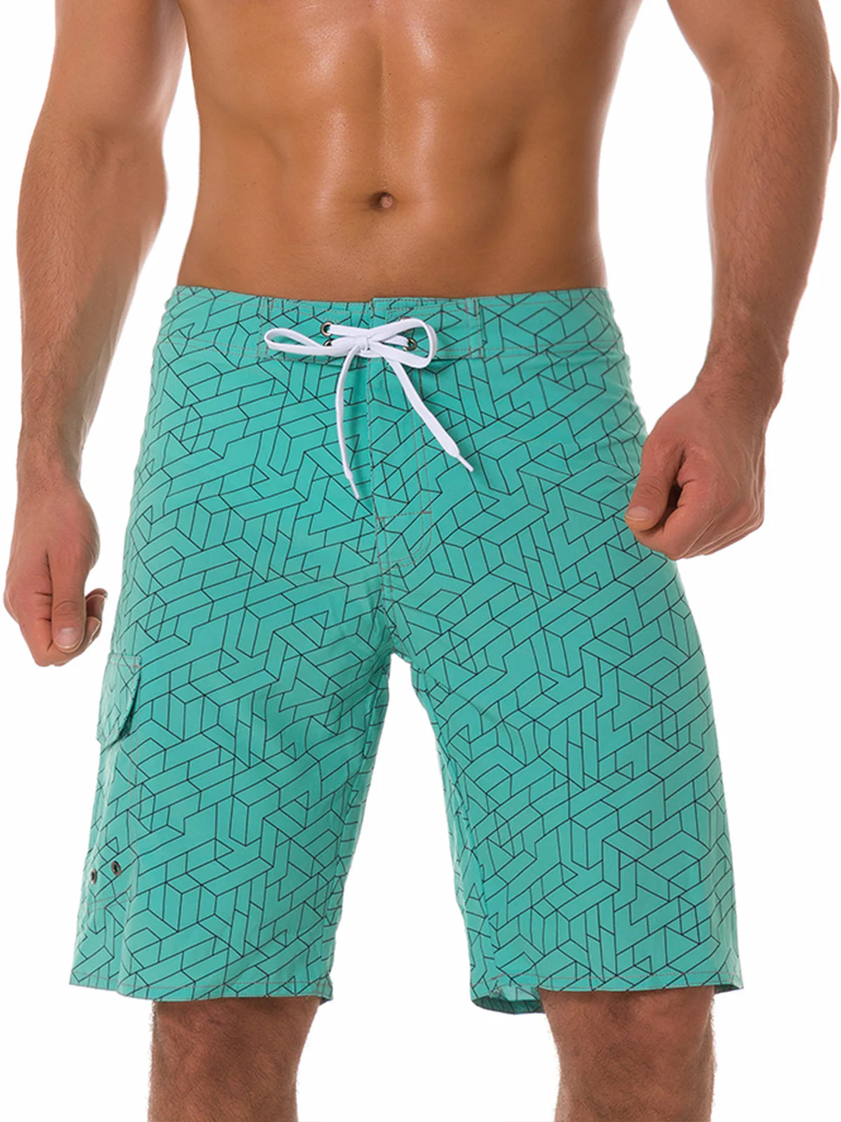 Short hawaïen décontracté à taille plate vert clair pour hommes