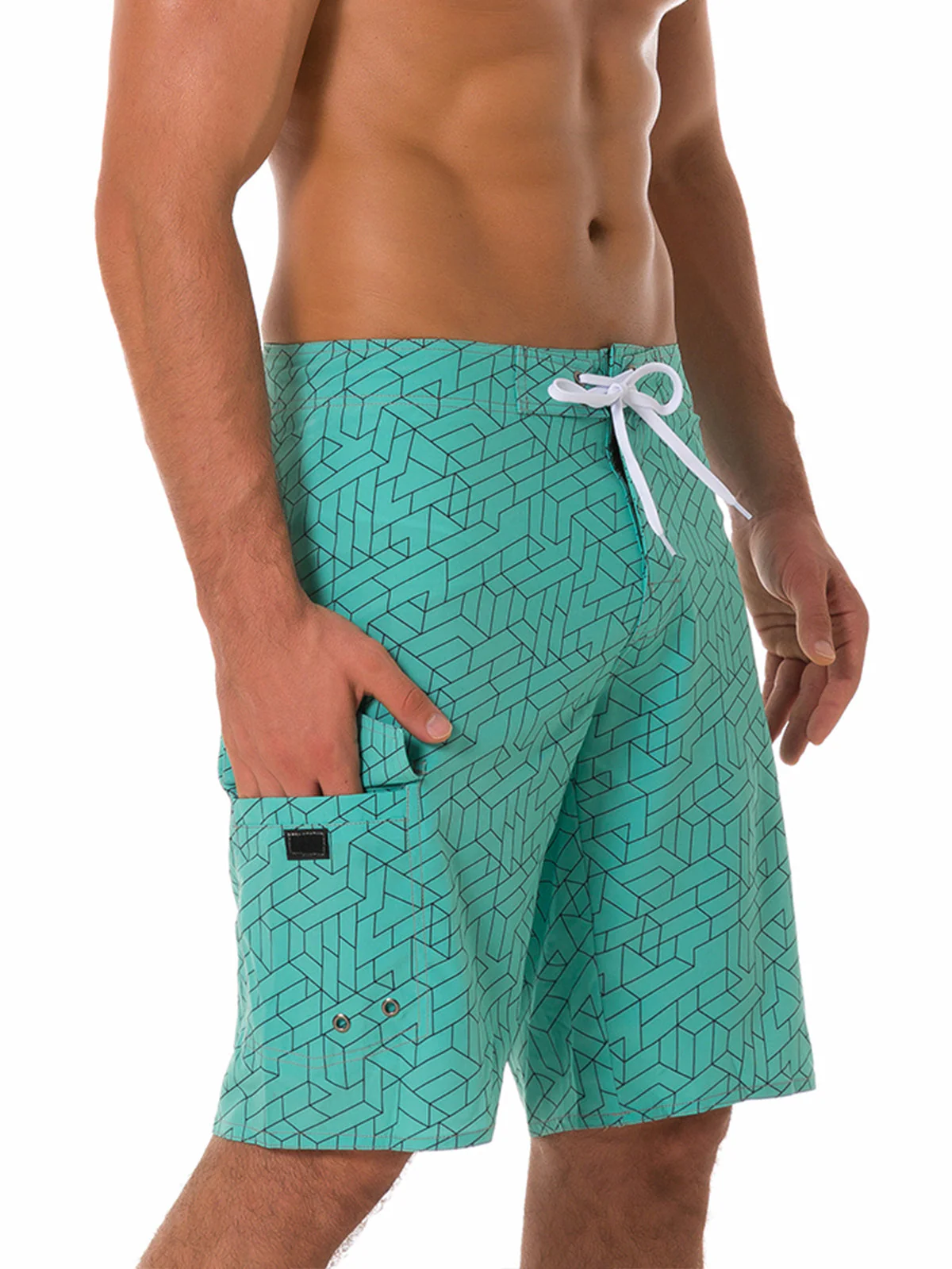 Short hawaïen décontracté à taille plate vert clair pour hommes – Image 3