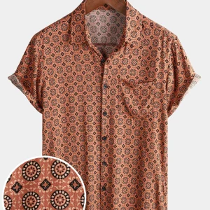 Chemise boutonnée vintage à manches courtes pour hommes