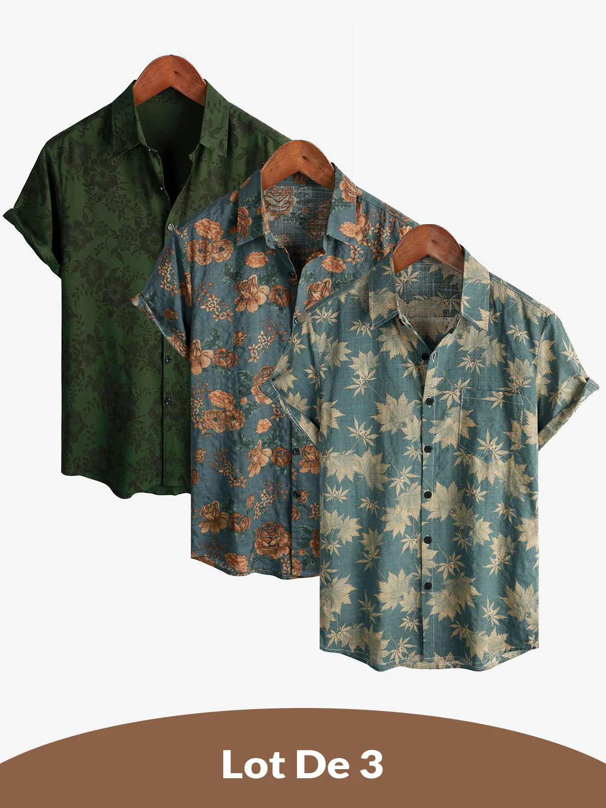 Lot de 3 | Chemise hawaïenne vintage à manches courtes pour hommes, douce, boutonnée, vacances à la plage