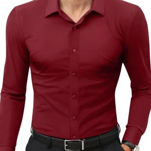 Xavier｜Chemise formelle unie pour homme, extensible pour un usage quotidien