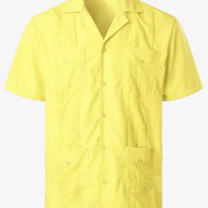 Chemise de plage boutonnée à manches courtes Guayabera cubaine brodée d'été pour hommes