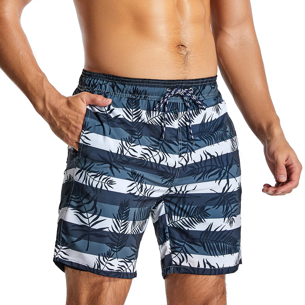 Feuilles tropicales et shorts de plage rayés à séchage rapide pour hommes – Image 4