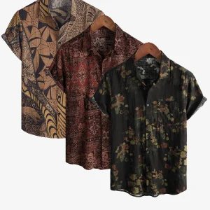 Lot de 3 | Chemise de plage décontractée en coton à manches courtes pour hommes