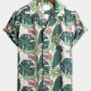 chemise d'homme en pur coton à imprimé style de vacances hawaïennes