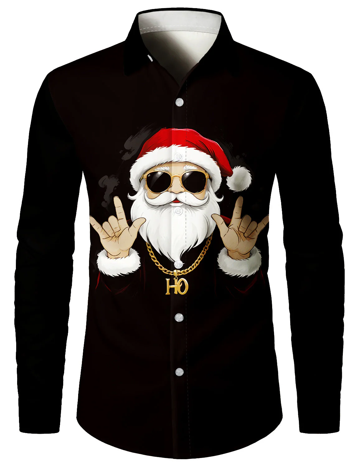 Lot de 3 | Chemise à manches longues pour hommes avec imprimé drôle de père Noël à moto pour Noël – Image 4