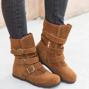 Boots hiver marron Casual Boucles Sangles Femme