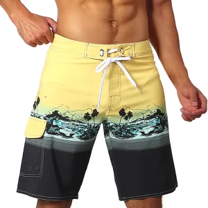 Short de plage décontracté à imprimé palmiers pour hommes