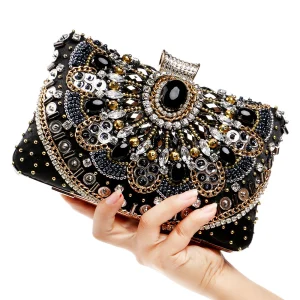 Pochette Soirée Perles Strass - Sac Clutch Femme