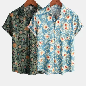 Lot de 2 | Chemises de plage décontractées en coton à manches courtes pour hommes