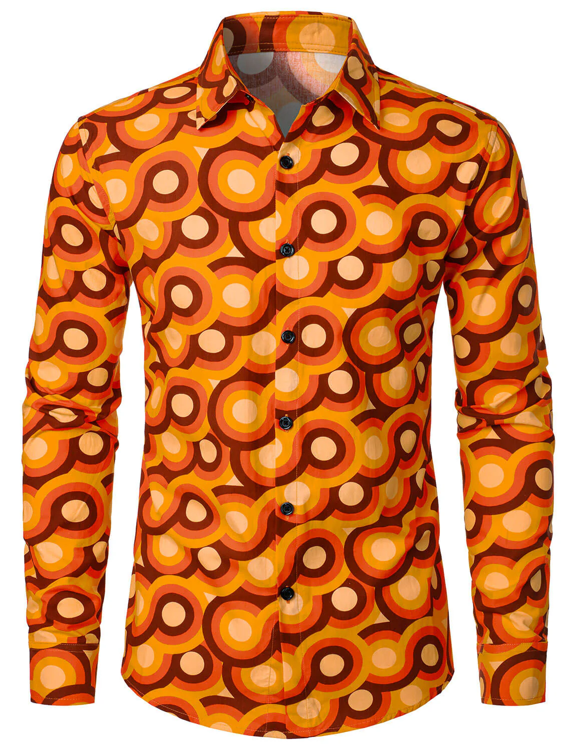 Lot de 2 | Chemises à manches longues à boutons rétro orange des années 70 pour hommes, style vintage géométrique – Image 5