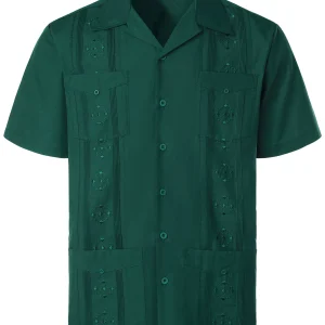 Chemise Guayabera cubaine décontractée avec poches et manches courtes pour hommes