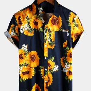 chemise d'homme en pur coton à imprimé style de vacances hawaïennes