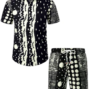 Ensemble chemise et short assortis vintage vert style bohème décontracté des années 70 pour hommes