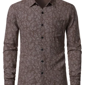 Chemise à manches longues marron à motif cachemire et fleurs pour homme